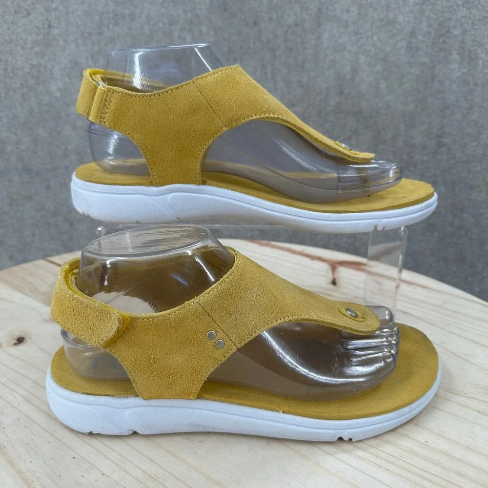 Rykä Margo Sandals Womens 7.5W Yellow Suede Thong Backstrap Sporty Comfort